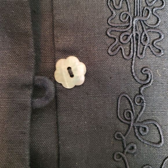 Lord & Taylor Vintage Navy Linen Embroidered Jacket Blazer Pearl Buttons sz 6P - Picture 2 of 7